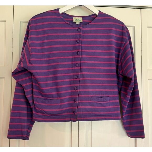 L.L. Bean Vintage striped cropped button front blouse M - Picture 8 of 8